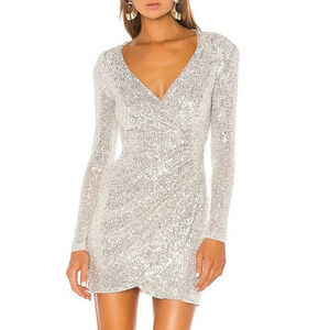 NWT Nookie Women's Size Large Silver Shining Long sleeve Fantasy Sequin Dress